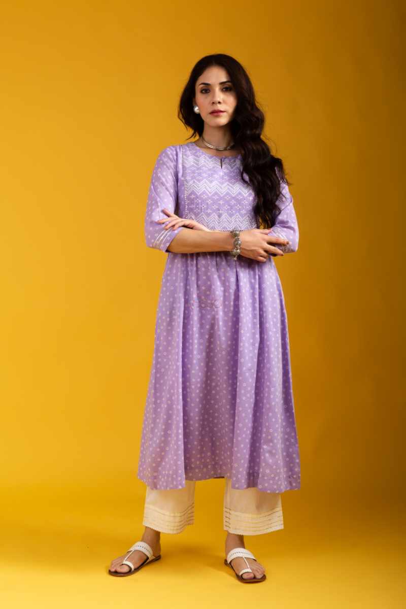 Image for Kusvaa Avdaf255 Alisa Bandhini Print Cotton A Line Kurta Front