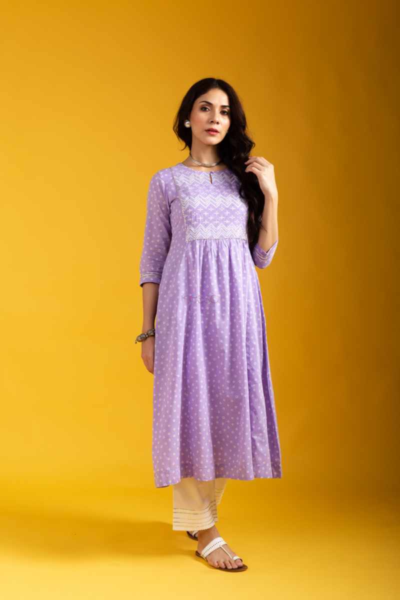 Image for Kusvaa Avdaf255 Alisa Bandhini Print Cotton A Line Kurta Side