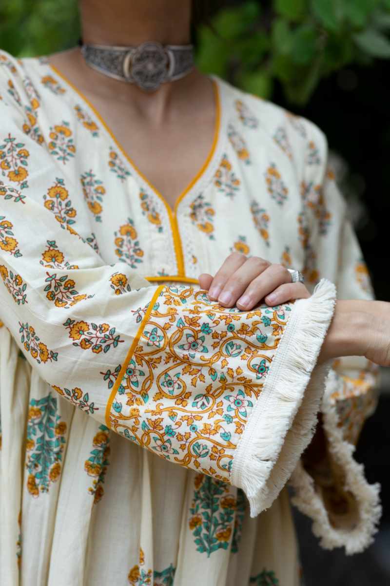 Image for Kusvaa Avdaf259 Ranit Cotton Handblock Complete Suit Set Closeup New