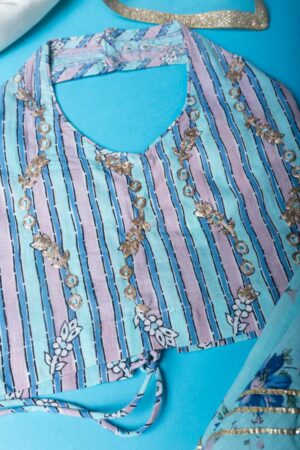 Image for Kusvaa Mbe94 Hiranya Girls Cotton Skirt With Top And Dupatta Set Closeup