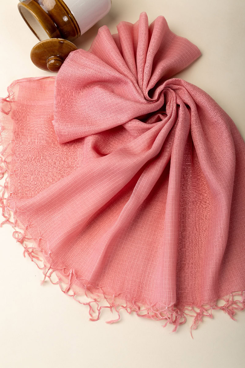 Image for Kusvaa Rndupatta05 Multi Color Cotton Kota Doria Dupatta Blushpink Side