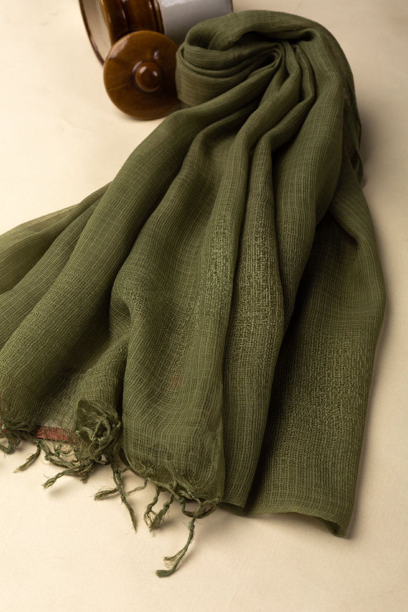 Image for Kusvaa Rndupatta05 Multi Color Cotton Kota Doria Dupatta Daarkgreen Side Hd