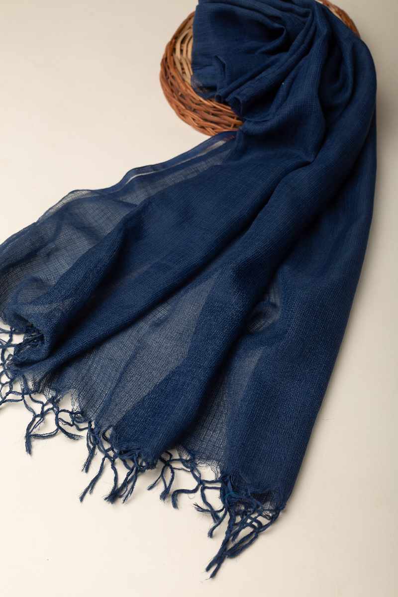 Image for Kusvaa Rndupatta05 Multi Color Cotton Kota Doria Dupatta Indigo Side