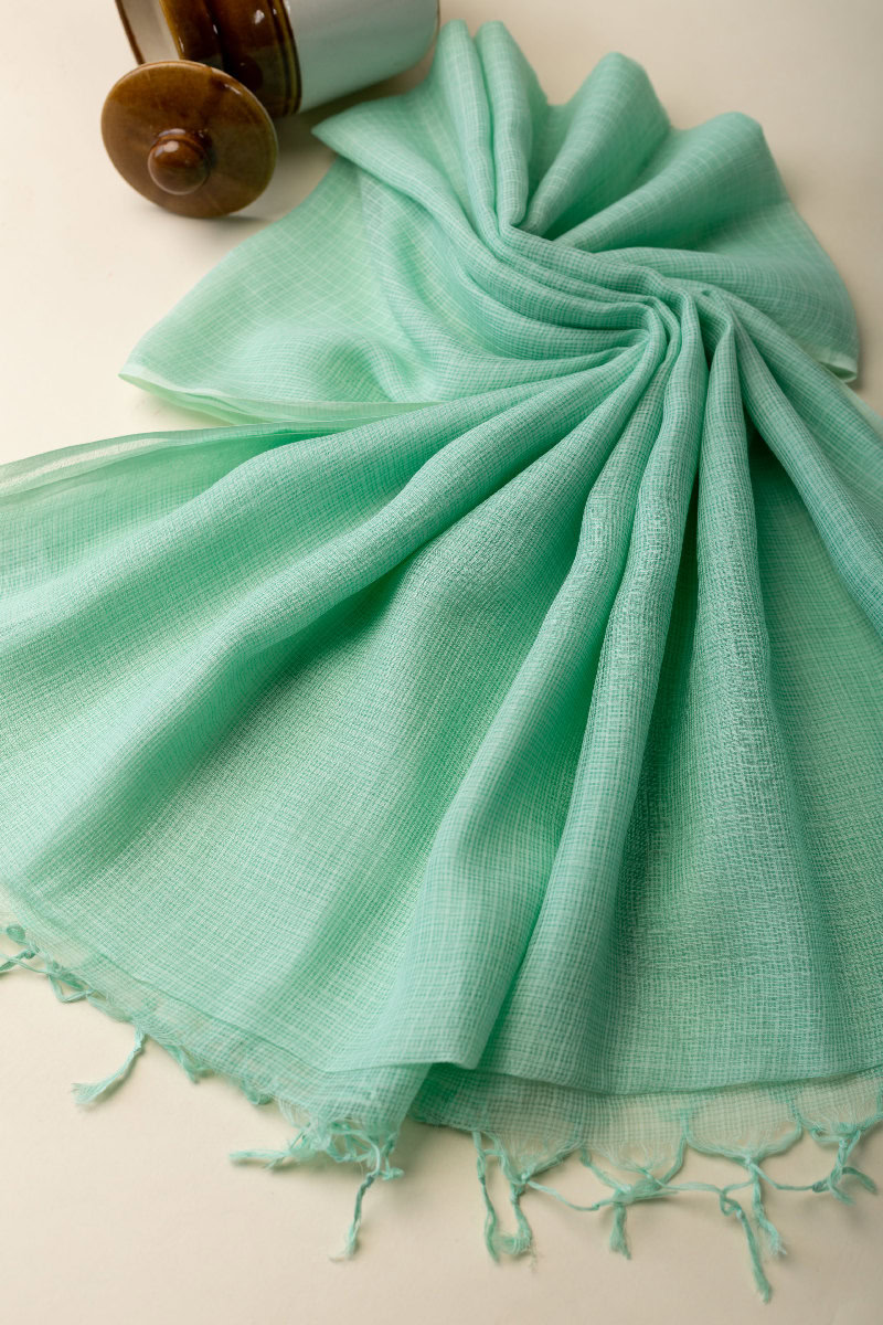 Image for Kusvaa Rndupatta05 Multi Color Cotton Kota Doria Dupatta Mint Side