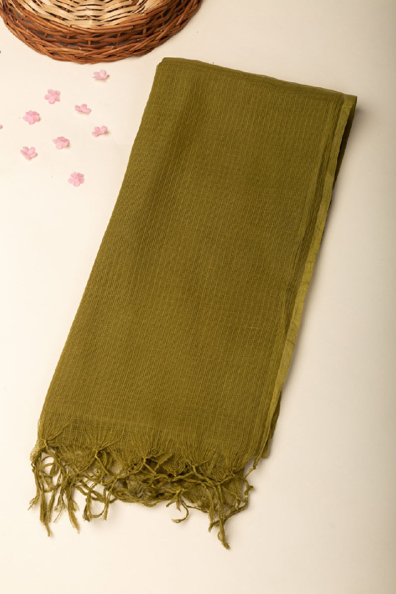 Image for Kusvaa Rndupatta05 Multi Color Cotton Kota Doria Dupatta Olivegreen Featured