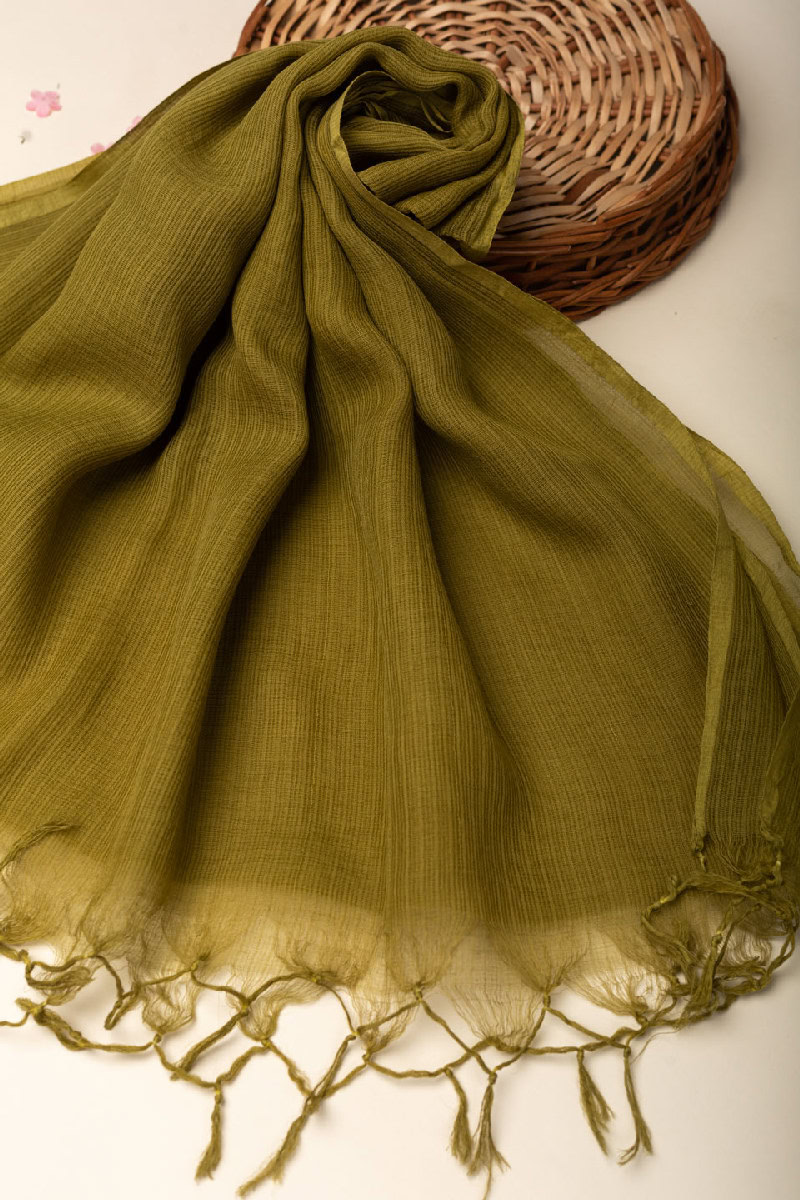 Image for Kusvaa Rndupatta05 Multi Color Cotton Kota Doria Dupatta Olivegreen Side