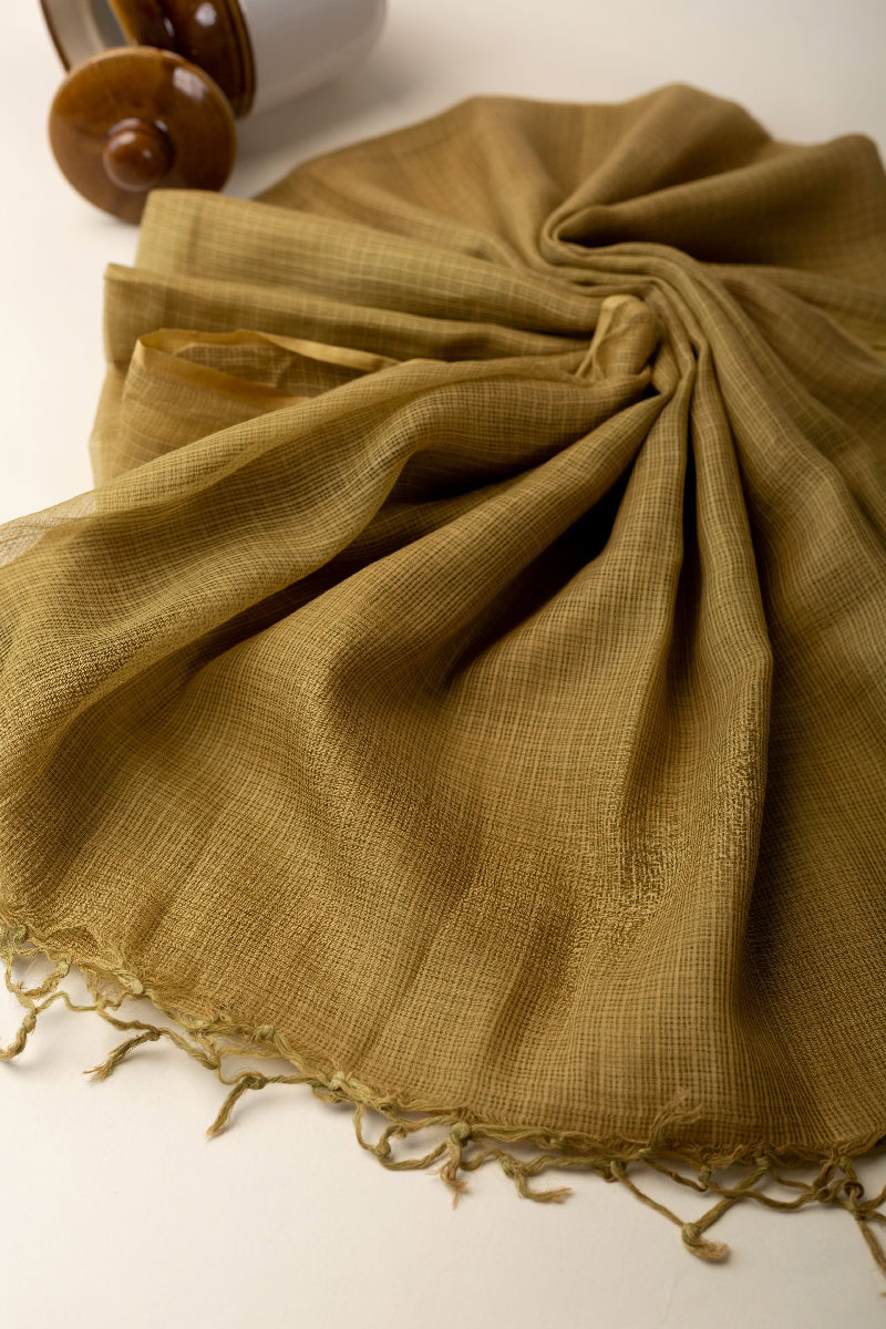 Image for Kusvaa Rndupatta05 Multi Color Cotton Kota Doria Dupatta Warmolivegreen Front