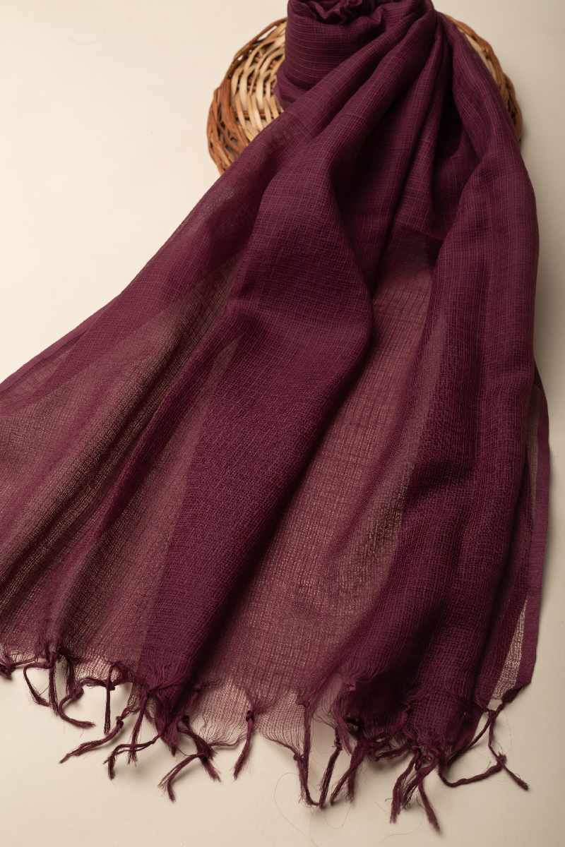 Image for Kusvaa Rndupatta05 Multi Color Cotton Kota Doria Dupatta Wine Front