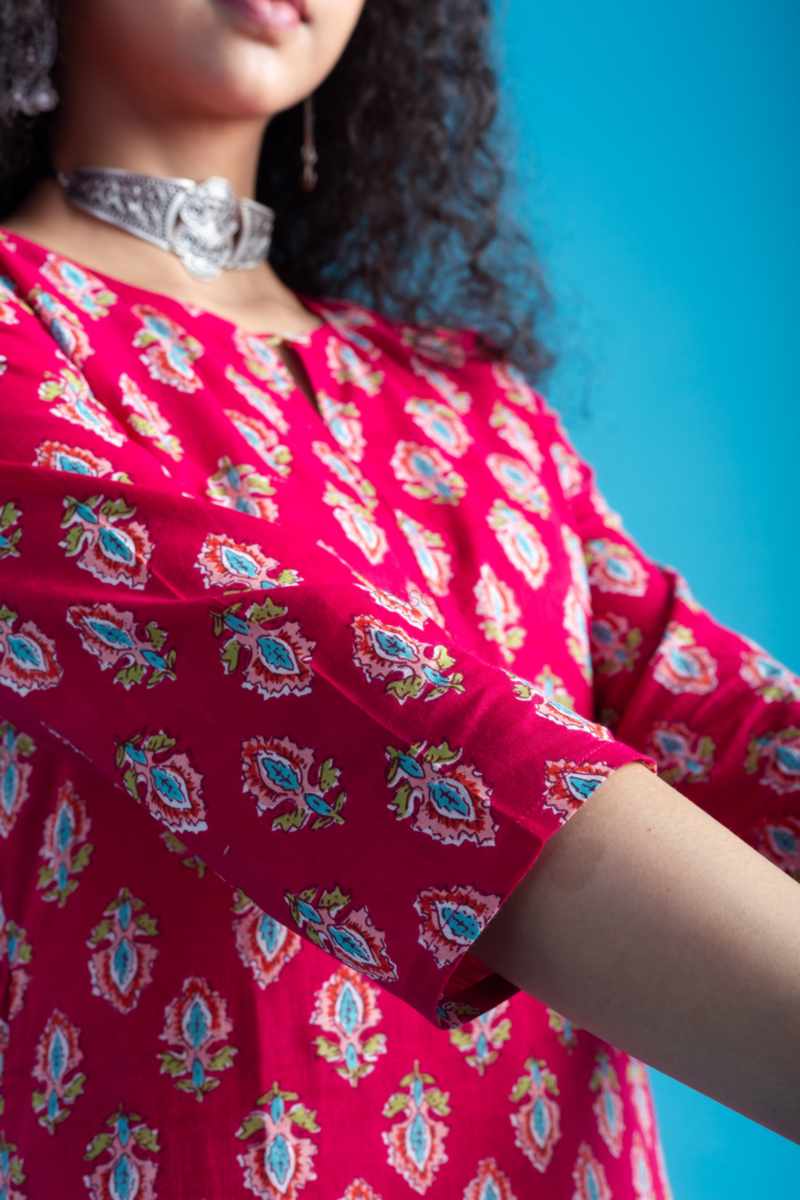 Image for Kusvaa Vcr214 Agrata Cotton Butti Print Kurta Closeup