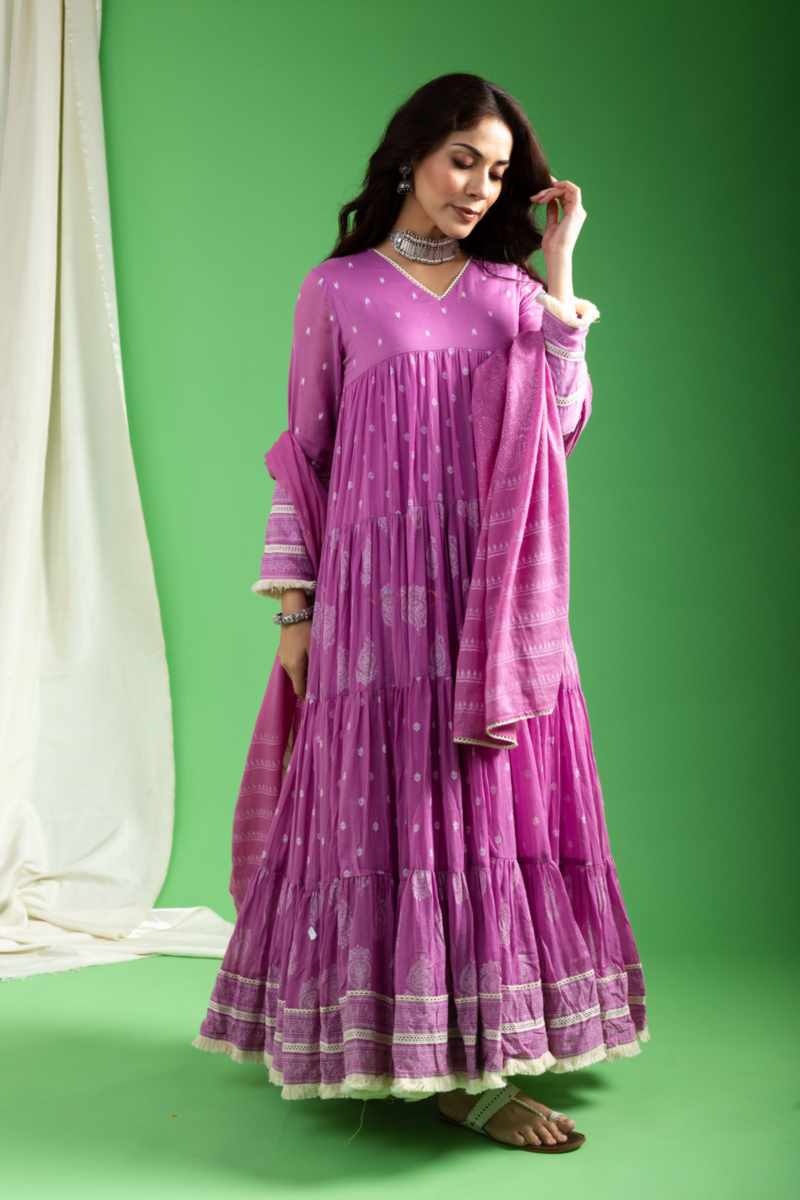 Image for Kusvaa Ws1048 Dhruvi Cotton Kalidar Kurta Dupatta Set Front