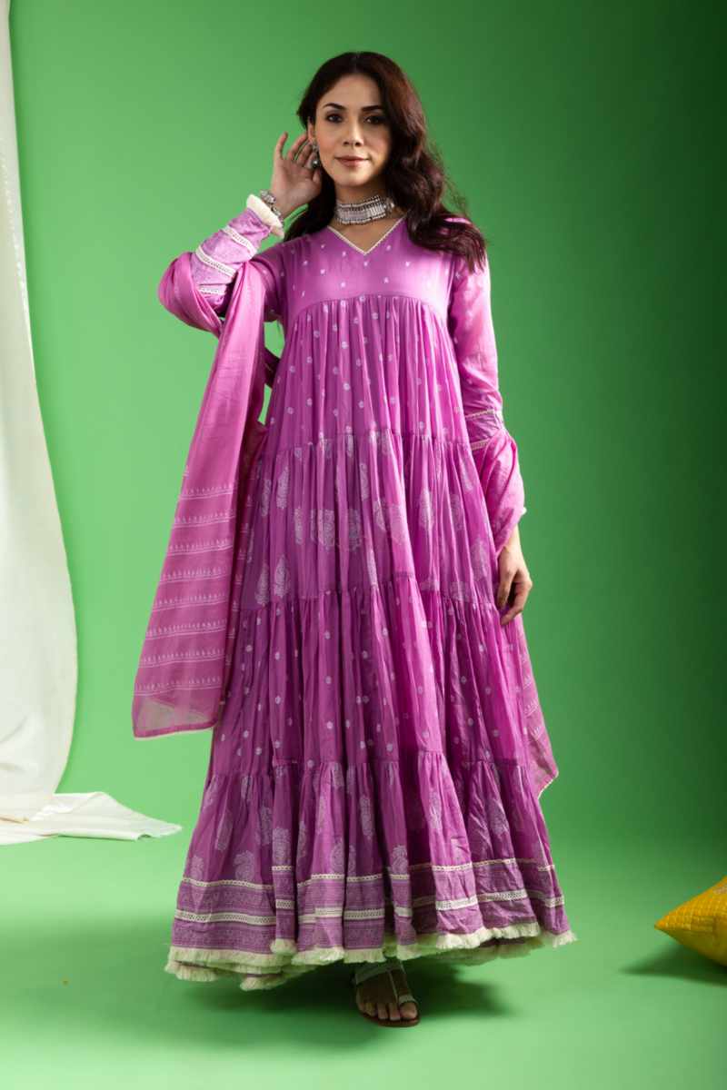 Image for Kusvaa Ws1048 Dhruvi Cotton Kalidar Kurta Dupatta Set Side