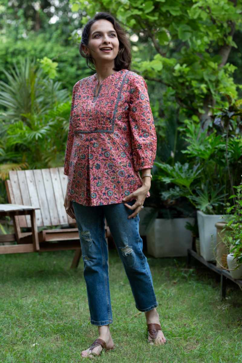 Image for Kusvaa Wsr400 Anila Cotton Jaal Print Short Top Side