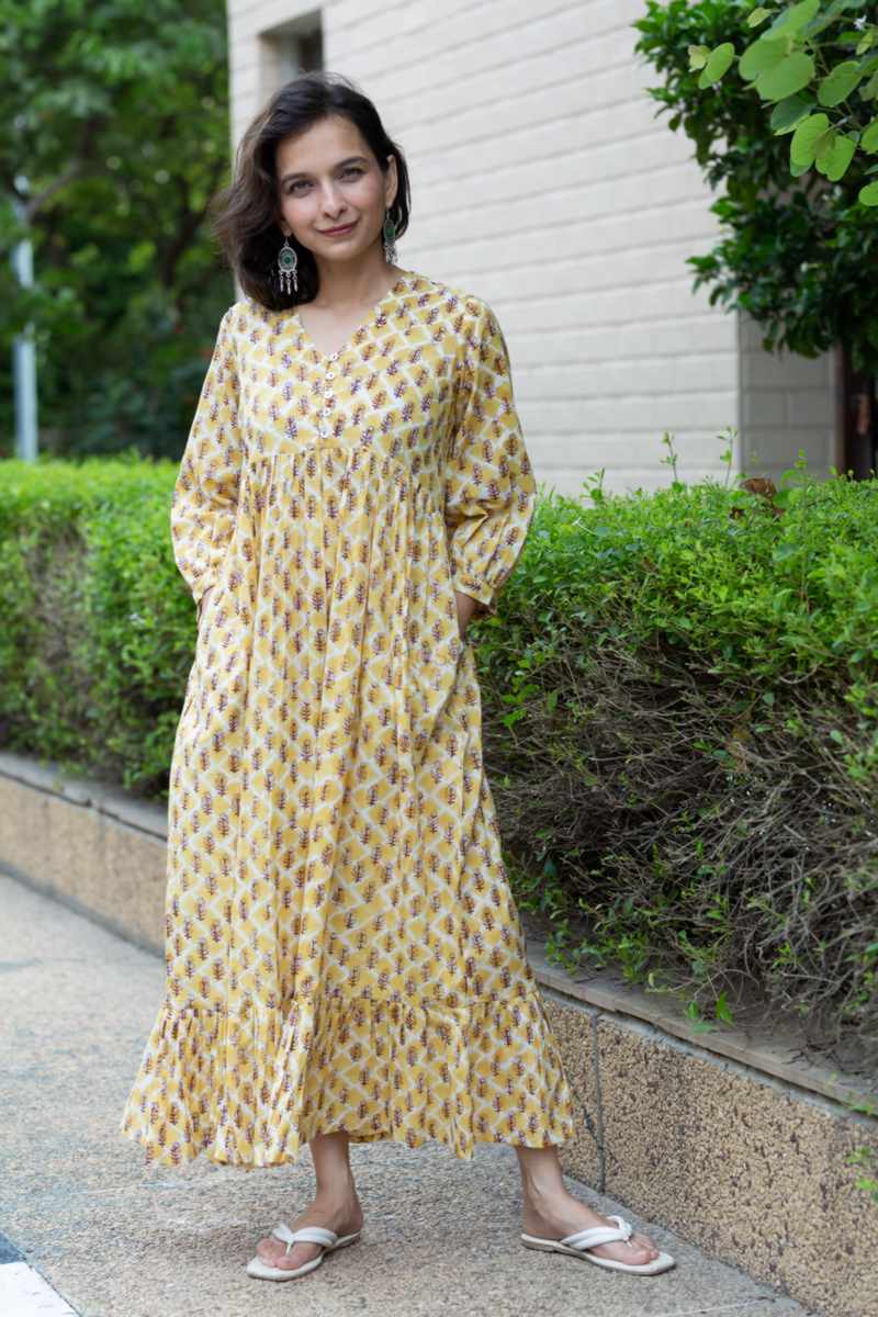 Image for Kusvaa Wsr401 Aslesha Cotton Handblock Dress Front