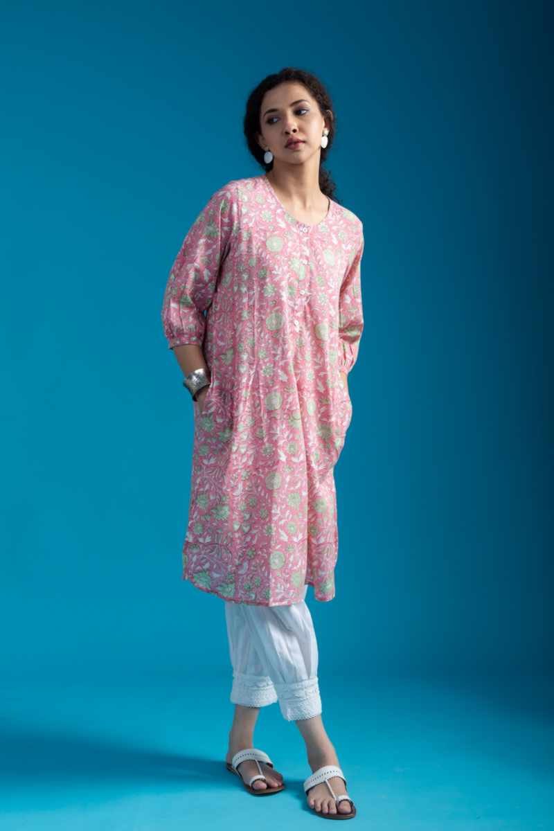 Image for Kusvaa Wsr405 Dharani Cotton Handblock Kurta Front