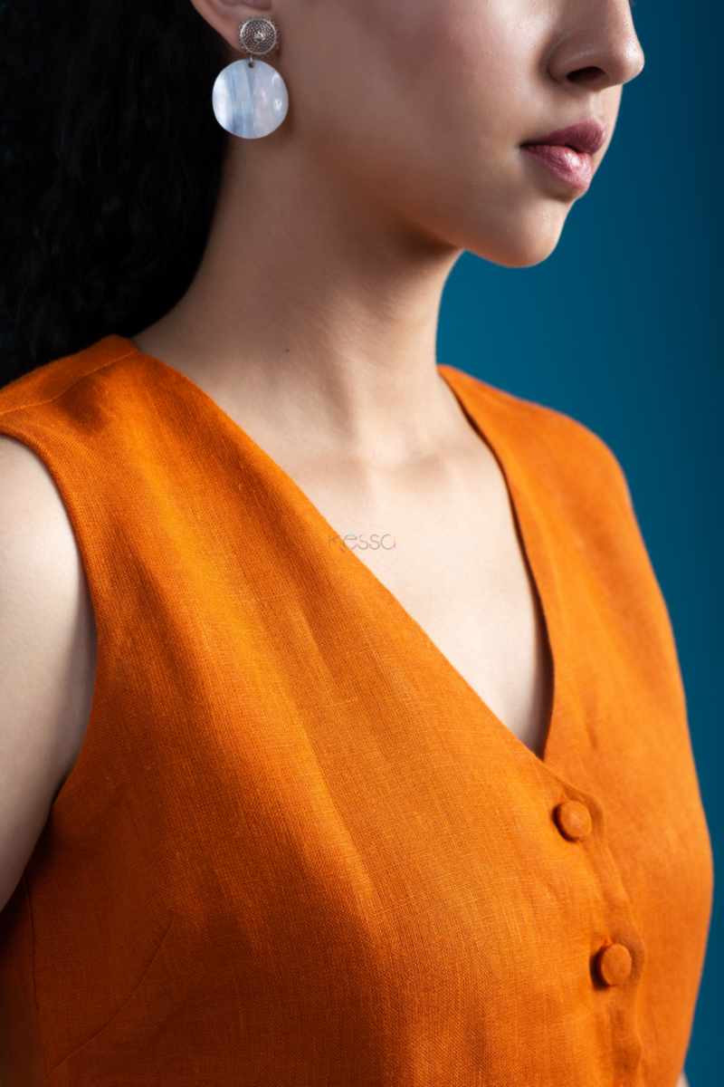 Image for Kusvaa Avdaf254 Neeta Linen Top Pant Set Closeup