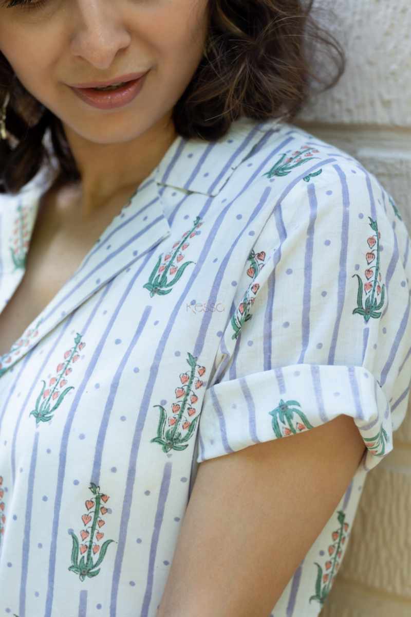 Image for Kusvaa Bpr41 Shaila Handblock Cotton Shirt Closeup 2