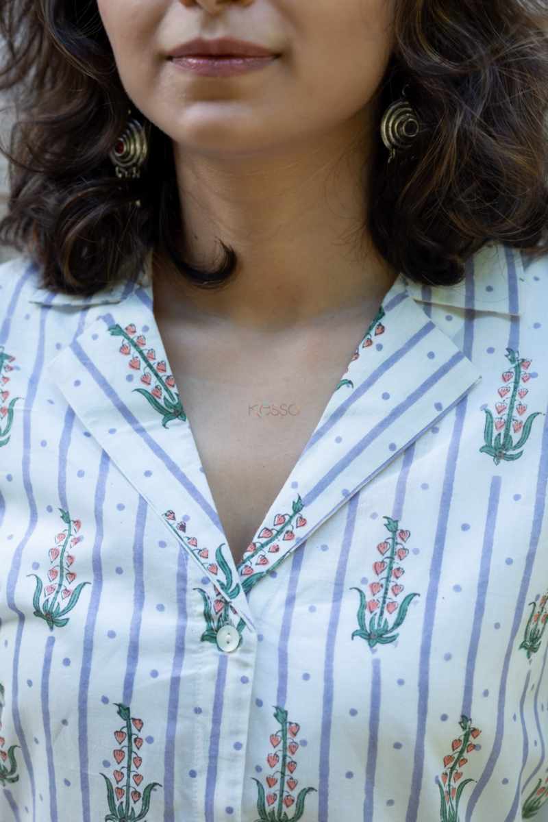 Image for Kusvaa Bpr41 Shaila Handblock Cotton Shirt Closeup