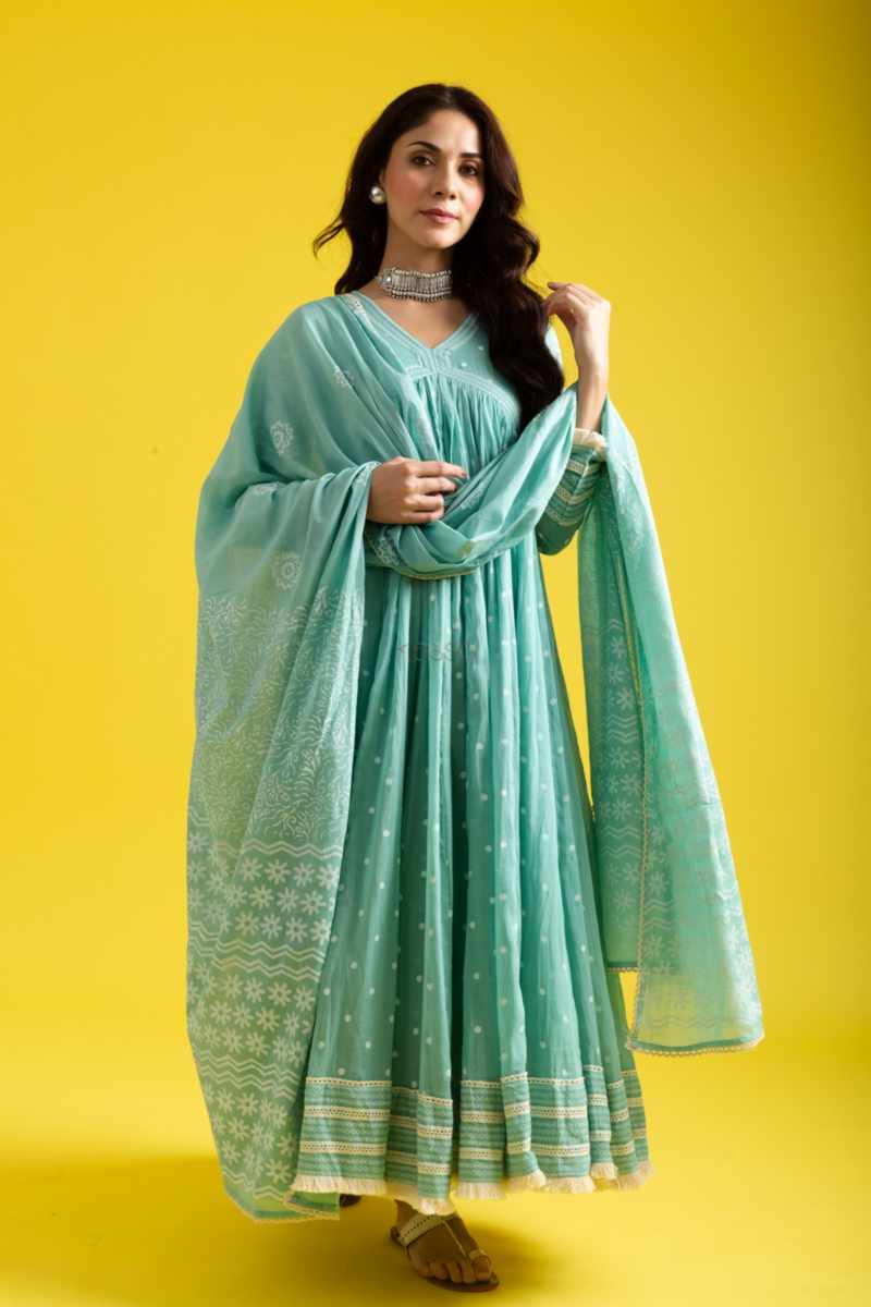 Image for Kusvaa Ws1051 Sneha Cotton Khadi Print Kurta Dupatta Set Side