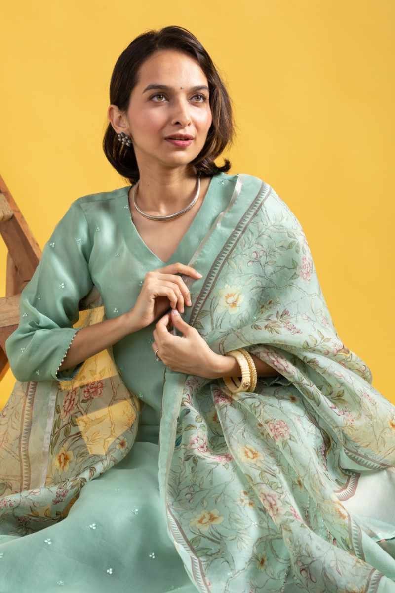 Image for Kusvaa Ws1054 Trisha Chanderi Complete Suit Set Sitting