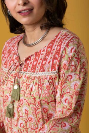 Image for Kusvaa Wsr406 Charvi Handblock Cotton Short Top Closeup 2