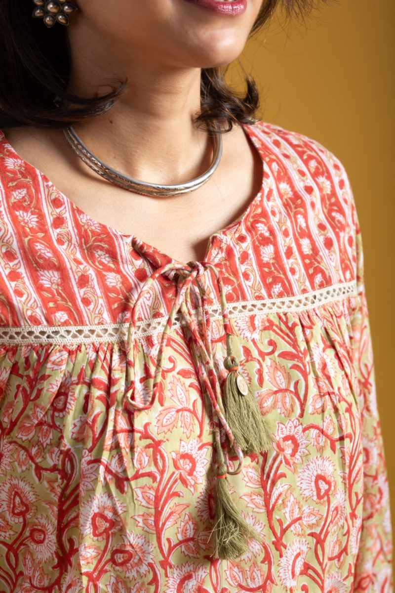 Image for Kusvaa Wsr406 Charvi Handblock Cotton Short Top Closeup