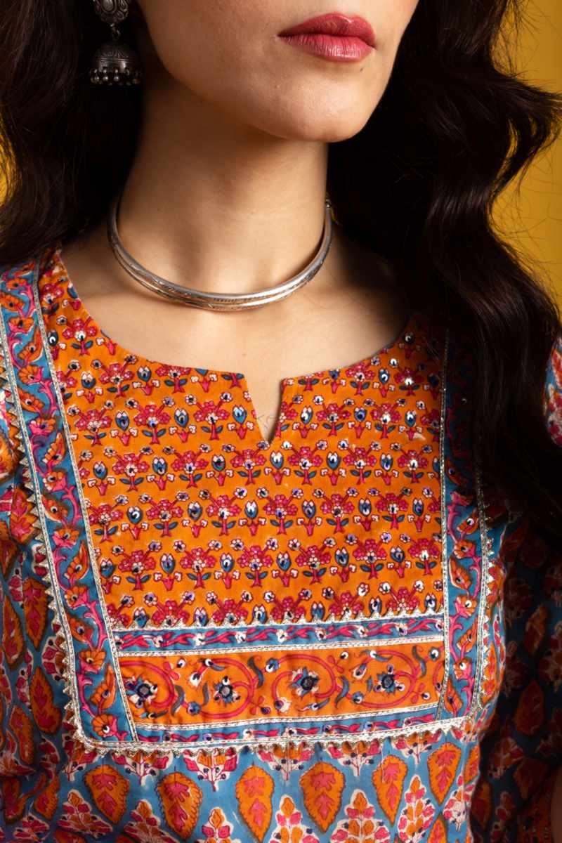 Image for Kusvaa Wsr410 Maithili Cotton Handblock Complete Suit Set Closeup