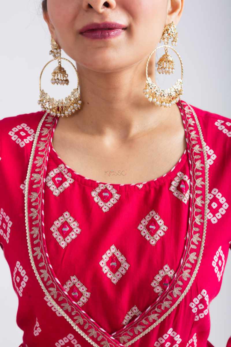 Image for Kusvaa Avdaf268 Ekatara Cotton Bandhini Print Kurta Closeup 2