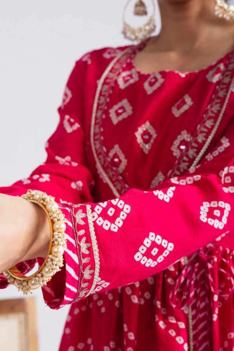Image for Kusvaa Avdaf268 Ekatara Cotton Bandhini Print Kurta Closeup