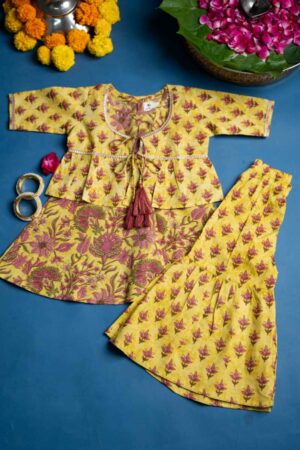 Image for Kusvaa Mbe100 Dharmishta Girls Kurta With Jacket And Sharara Set Featured