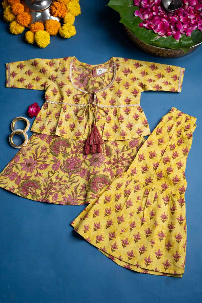 Image for Kusvaa Mbe100 Dharmishta Girls Kurta With Jacket And Sharara Set Featured