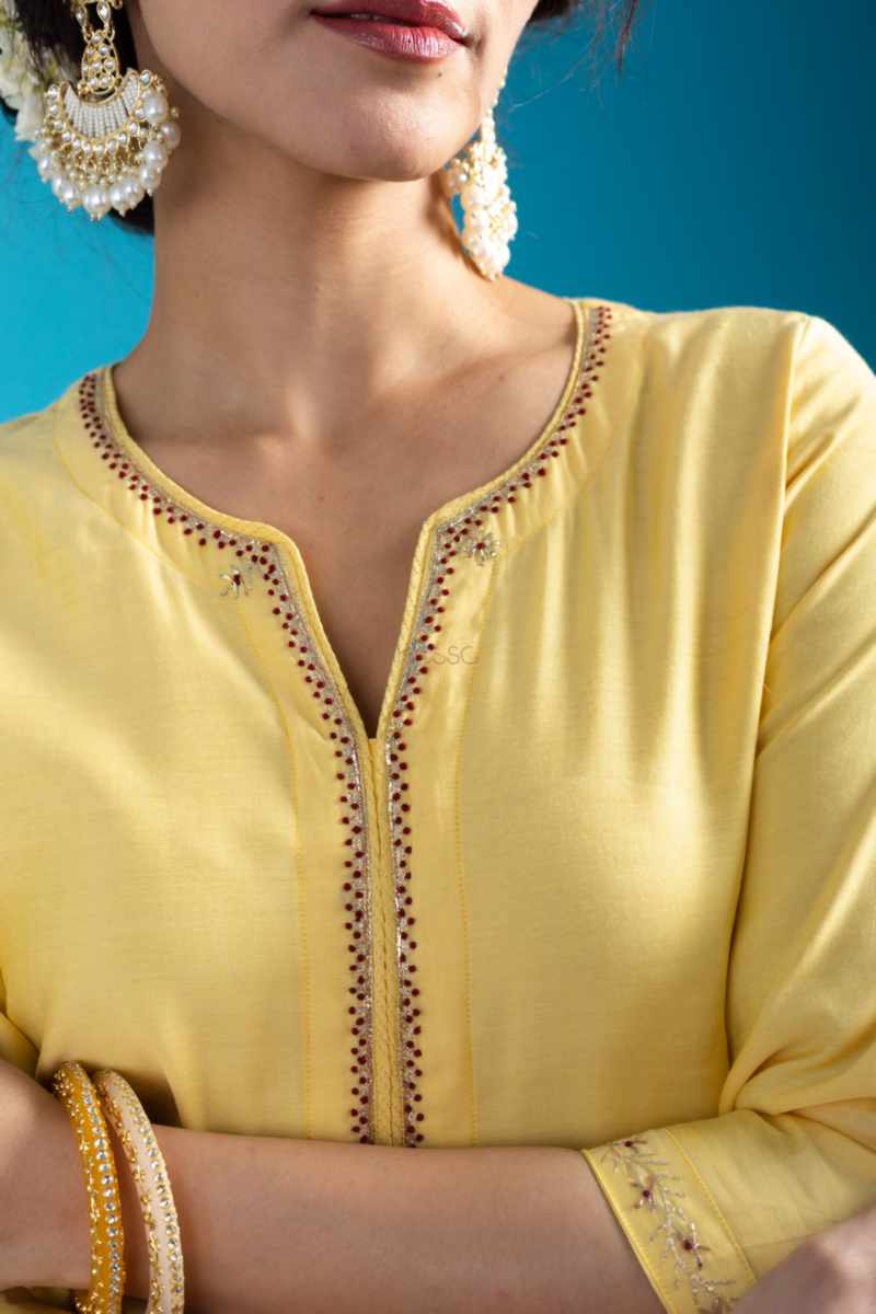 Image for Kusvaa Vcr218 Reet Chanderi Straight Fit Kurta Closeup