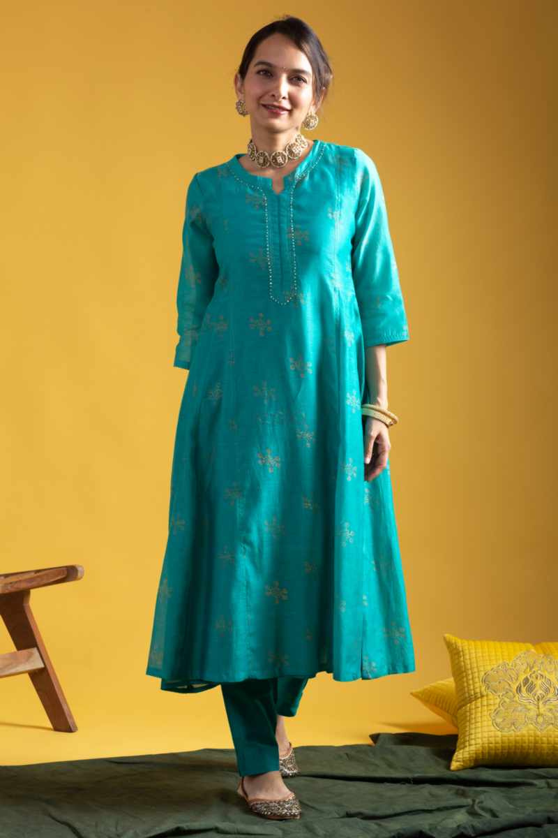 Image for Kusvaa Vcr232 Dasya Chanderi A Line Kurta Featured