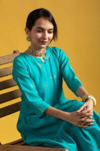 Image for Kusvaa Vcr232 Dasya Chanderi A Line Kurta Sitting