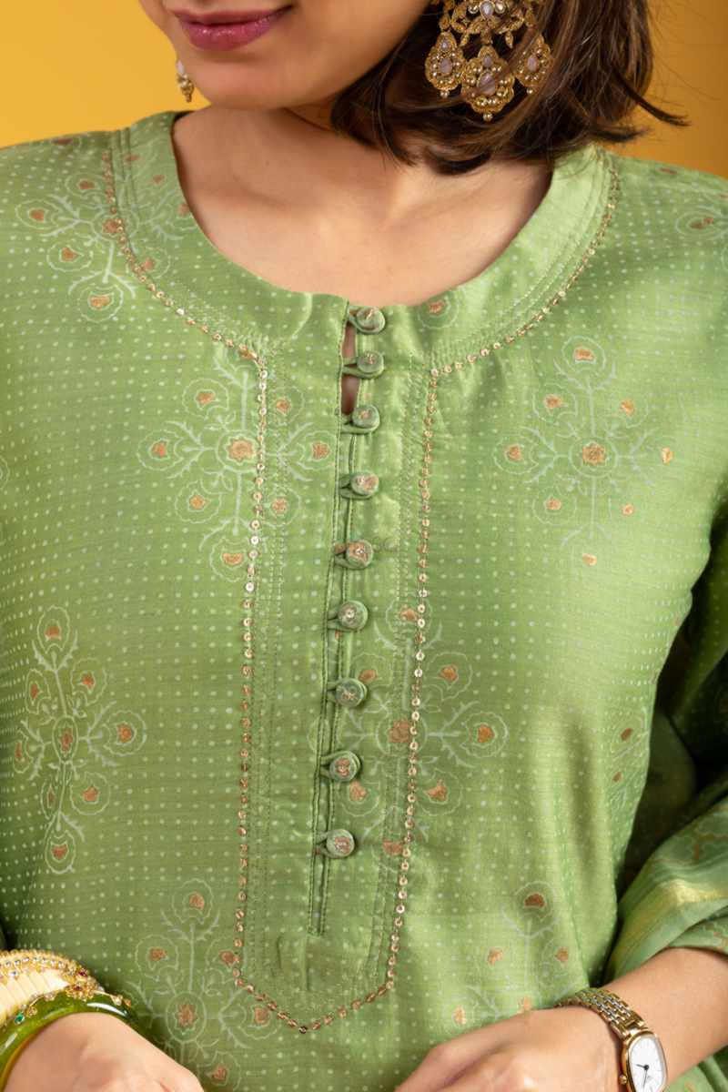 Image for Kusvaa Vcr237 Mehlaka Chanderi Kurta Dupatta Set Closeup