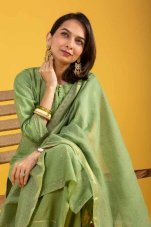 Image for Kusvaa Vcr237 Mehlaka Chanderi Kurta Dupatta Set Sitting