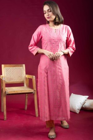 Image for Kusvaa Vcr248 Mahek Chanderi Straight Kurta Featured