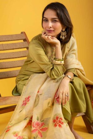Image for Kusvaa Ws1065 Aaira Chanderi Complete Suit Set Sitting