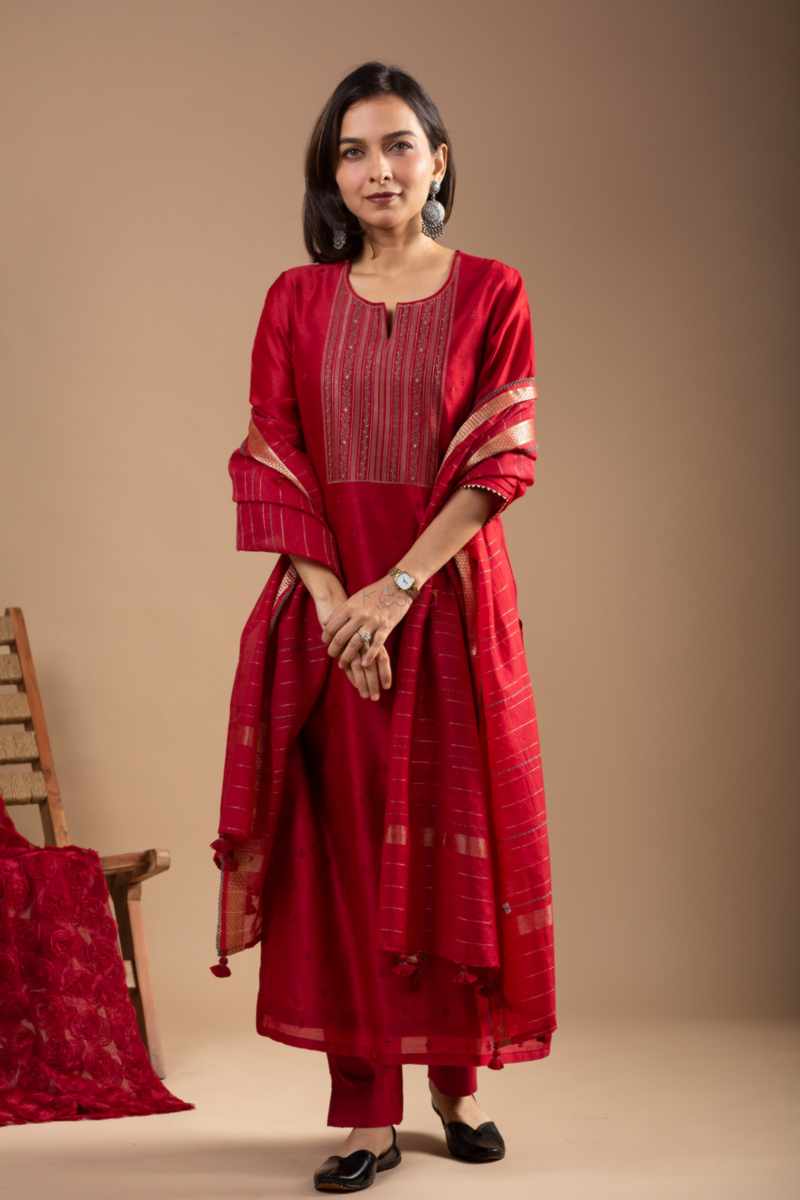 Image for Kusvaa Ws1066 Aani Chanderi Complete Suit Set Featured