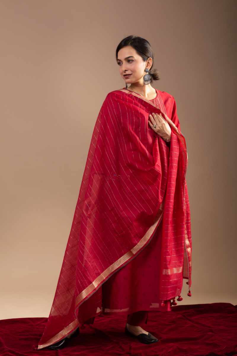 Image for Kusvaa Ws1066 Aani Chanderi Complete Suit Set Side