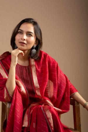 Image for Kusvaa Ws1066 Aani Chanderi Complete Suit Set Sitting