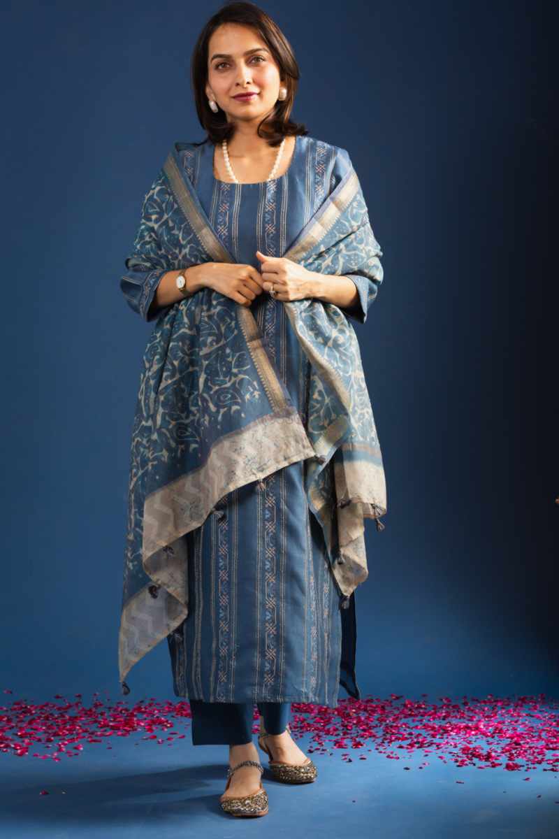 Image for Kusvaa Ws1070 Aamira Chanderi Complete Suit Set Featured