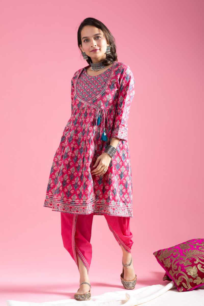 Image for Kusvaa Wsr415 Chitradevi Cotton Kurta With Dhoti Set Front