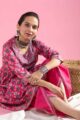 Image for Kusvaa Wsr415 Chitradevi Cotton Kurta With Dhoti Set Sitting