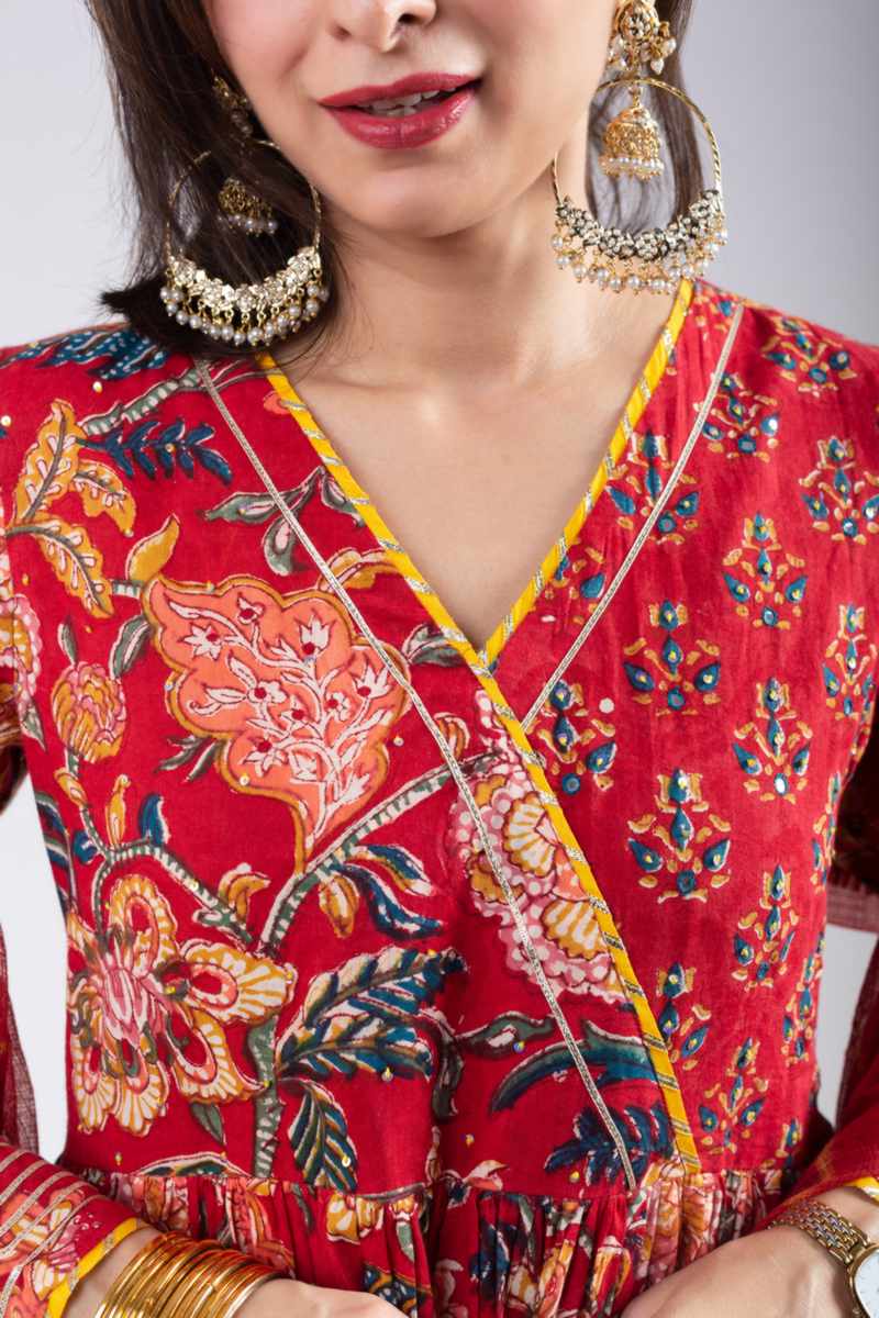 Image for Kusvaa Wsr422 Siany Cotton Handblock Complete Suit Set Closeup