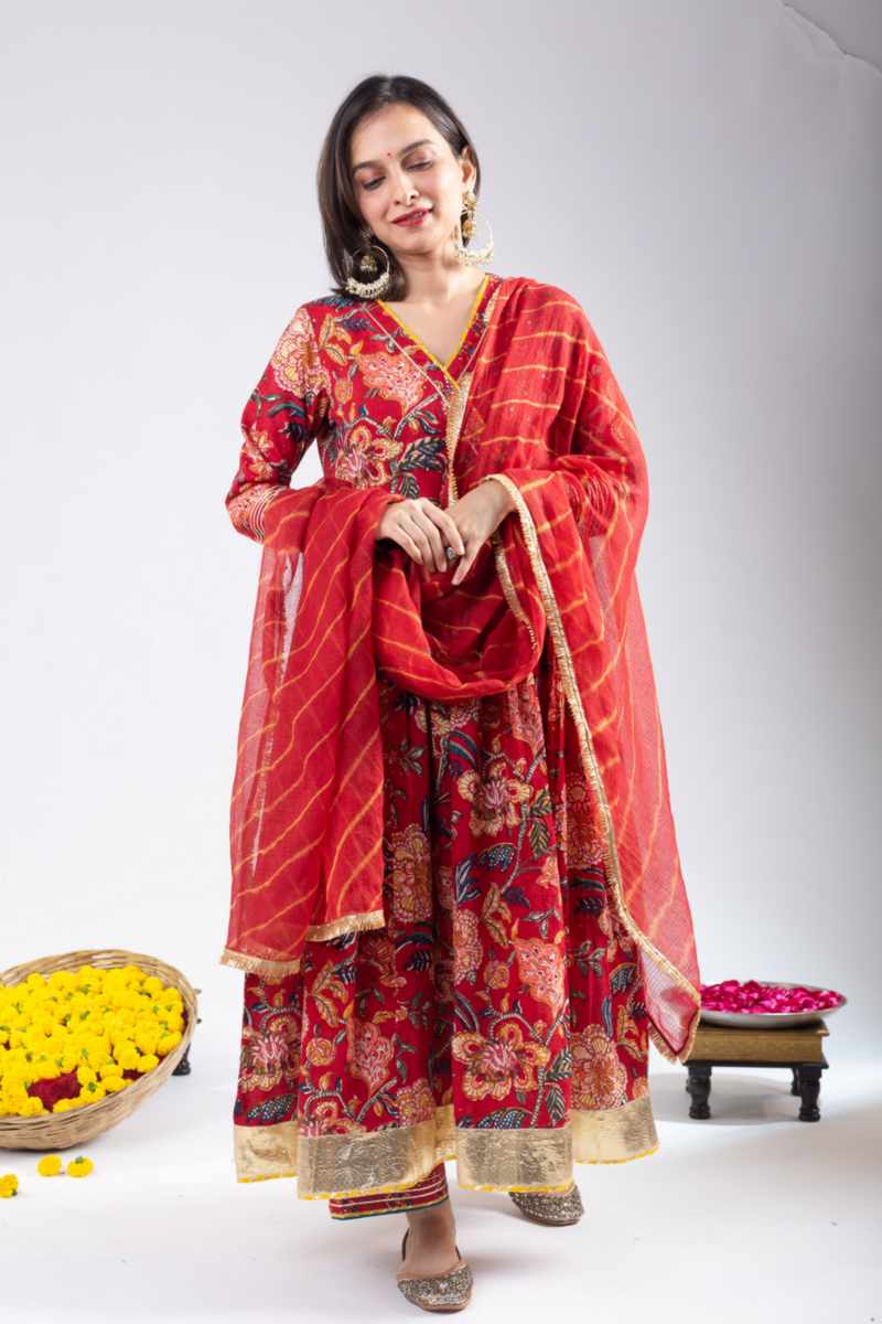 Image for Kusvaa Wsr422 Siany Cotton Handblock Complete Suit Set Featured