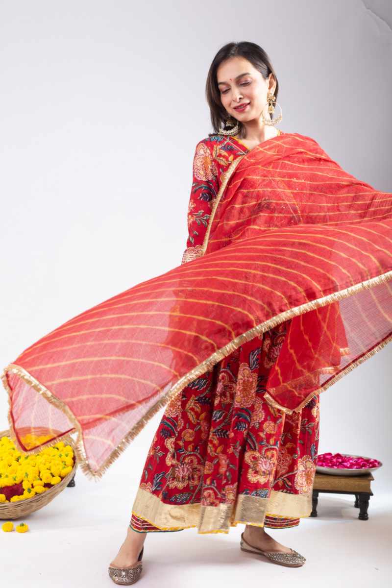 Image for Kusvaa Wsr422 Siany Cotton Handblock Complete Suit Set Front