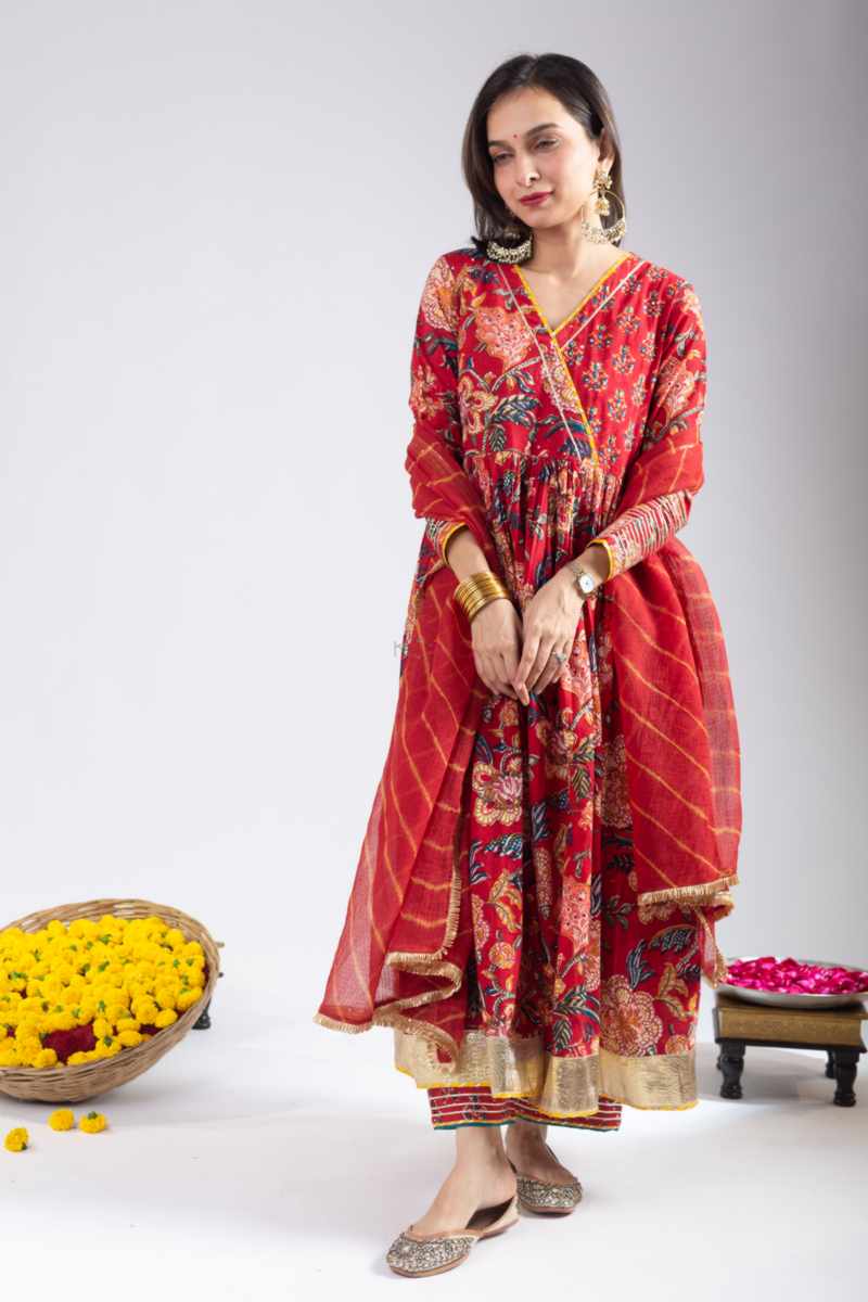 Image for Kusvaa Wsr422 Siany Cotton Handblock Complete Suit Set Side