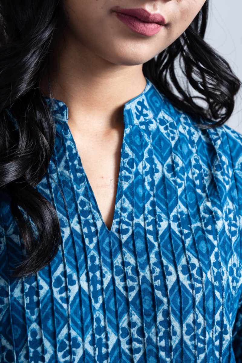 Image for Kusvaa Bpr50 Mythri Cotton Handblock Straight Kurta Closeup New