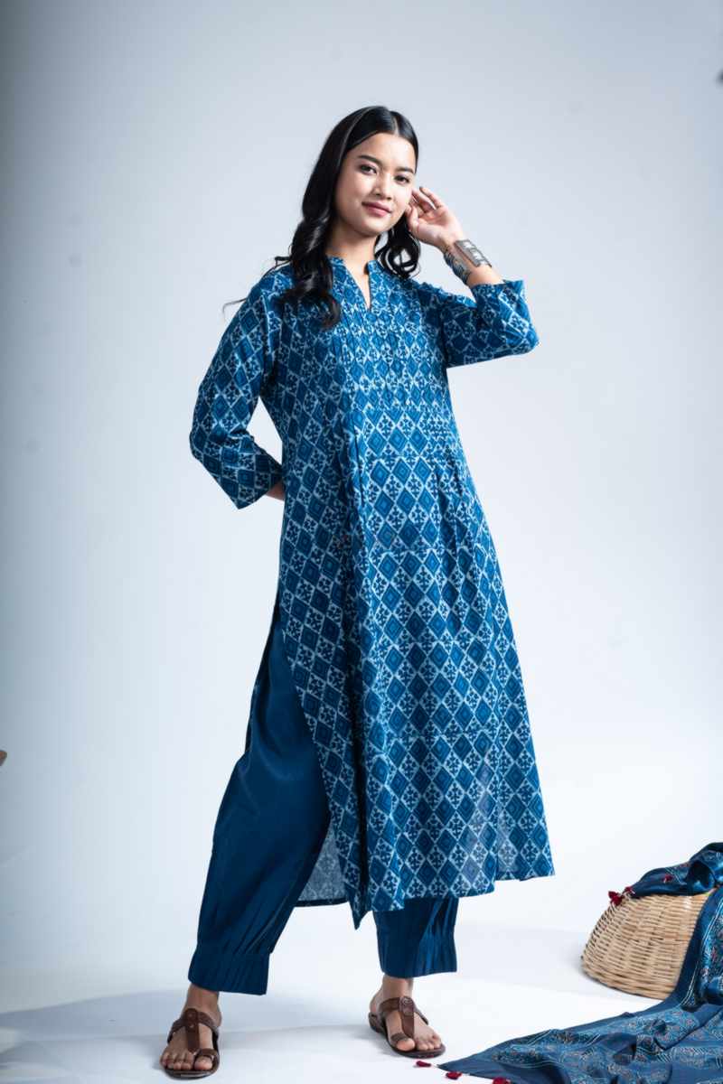 Image for Kusvaa Bpr50 Mythri Cotton Handblock Straight Kurta Front New