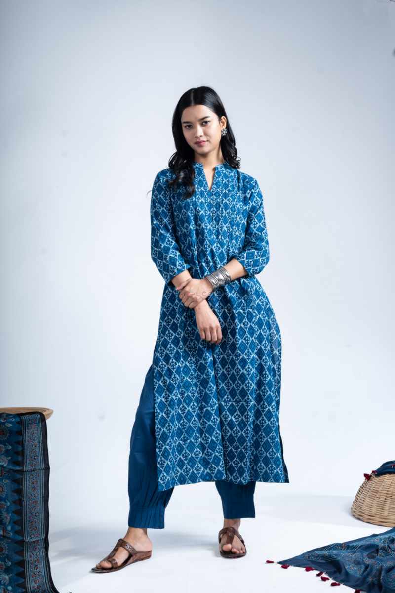 Image for Kusvaa Bpr50 Mythri Cotton Handblock Straight Kurta Side New